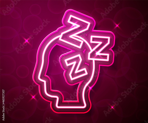 Glowing neon line Dreams icon isolated on red background. Sleep, rest, dream concept. Resting time and comfortable relaxation. Vector