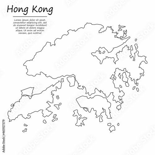 Simple outline map of Hong Kong, in sketch line style