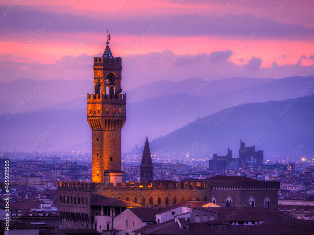 Arnolfo tower at sunset top view, Florence, Italy