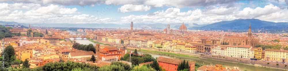Aerial view of Florence, day, Arno river, Santa Maria del Fiore