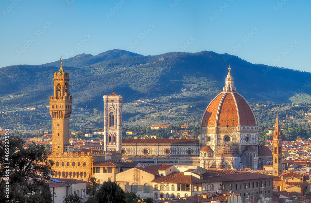 Santa Maria del Fiore view from afar during the day, Florence, Italy