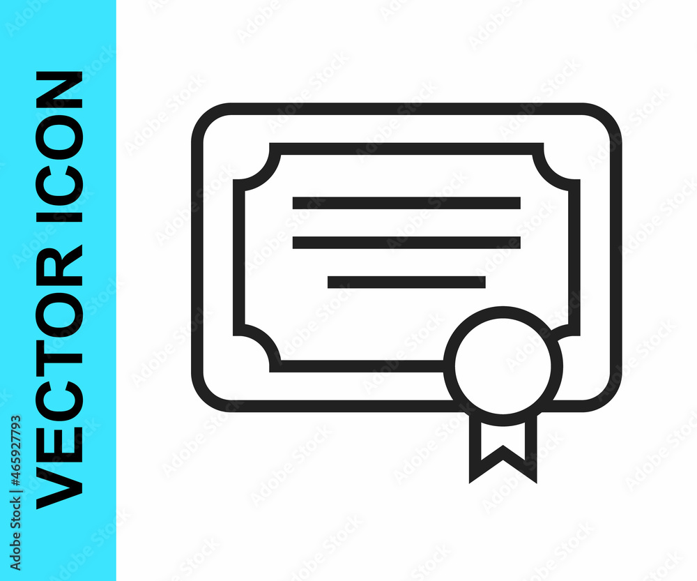 Black line Certificate template icon isolated on white background. Achievement, award, degree, grant, diploma concepts. Vector Black line Certificate template icon isolated on white background. Achievement, award, degree, grant, diploma concepts. Vector