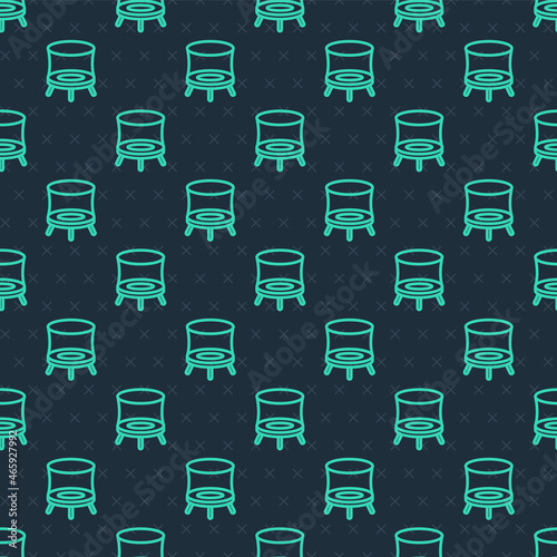 Green line Jumping trampoline icon isolated seamless pattern on blue background. Vector