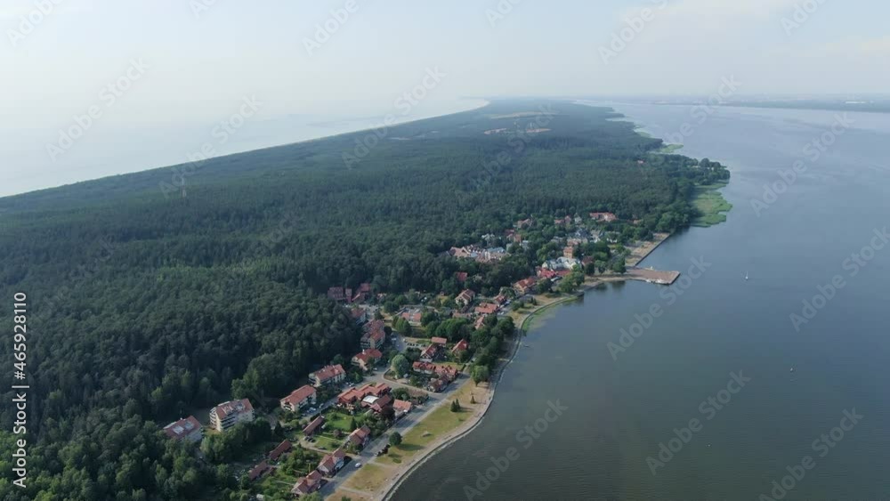 Small town of Juodkrante on coastline of Curonian lagoon, aerial drone view Small town of Juodkrante on coastline of Curonian lagoon, aerial drone view