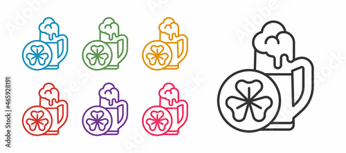Set line Glass of beer icon isolated on white background. Happy Saint Patricks day. National Irish holiday. Set icons colorful. Vector