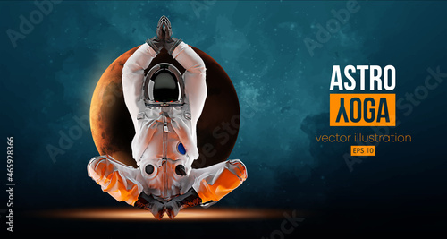 Astronaut doing yoga on the background of the mars and space. Yoga exercises. Vector illustration