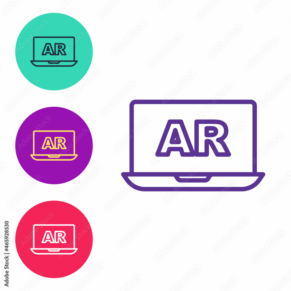 Set line Augmented reality AR icon isolated on white background. Virtual futuristic wearable devices. Set icons colorful. Vector Set line Augmented reality AR icon isolated on white background. Virtual futuristic wearable devices. Set icons colorful. Vector