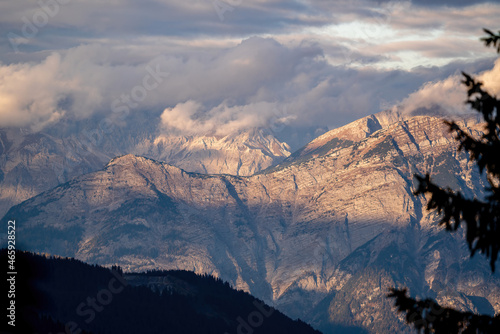 beautiful view in the sunset of the alps in austria  salzburg  pinzgau at a autumn evening
