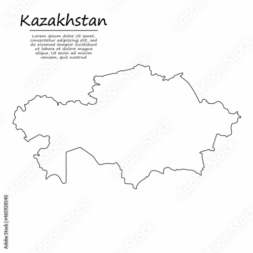 Simple outline map of Kazakhstan, in sketch line style