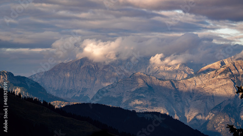 beautiful view in the sunset of the alps in austria, salzburg, pinzgau at a autumn evening