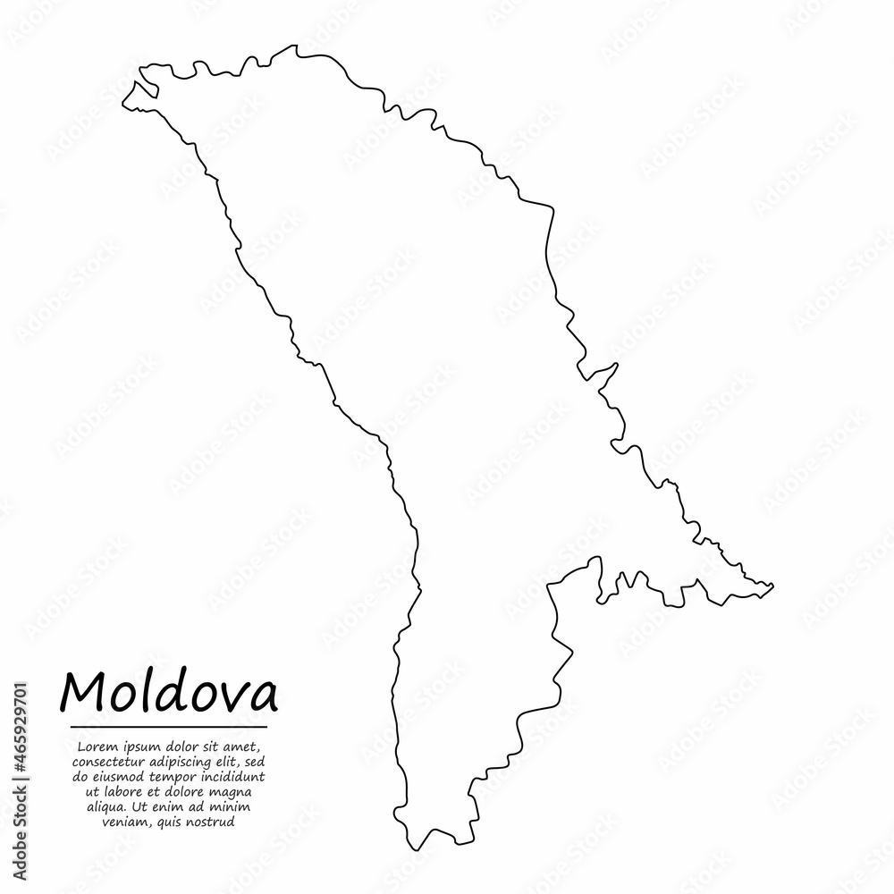 Obraz premium Simple outline map of Moldova, silhouette in sketch line style