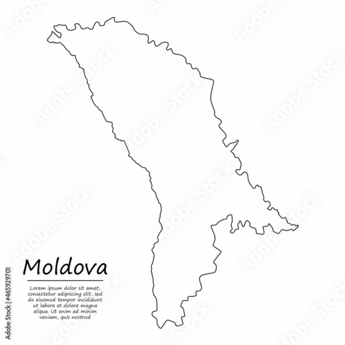 Simple outline map of Moldova, silhouette in sketch line style