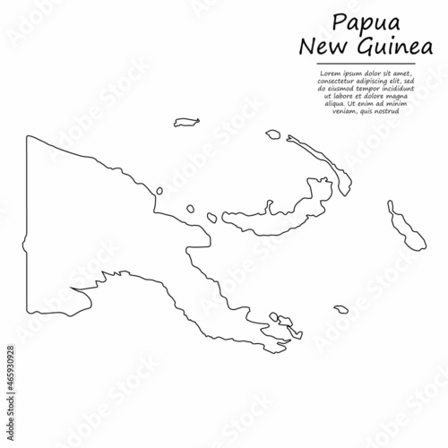 Simple outline map of Papua New Guinea, silhouette in sketch line style