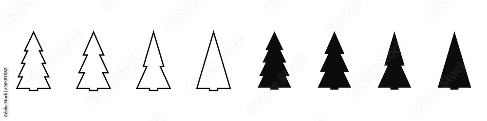 Christmas trees icons set. Silhouette of Christmas trees. Illustration.
