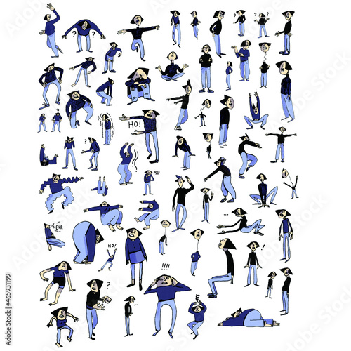 set of illustration of girl crazy positions