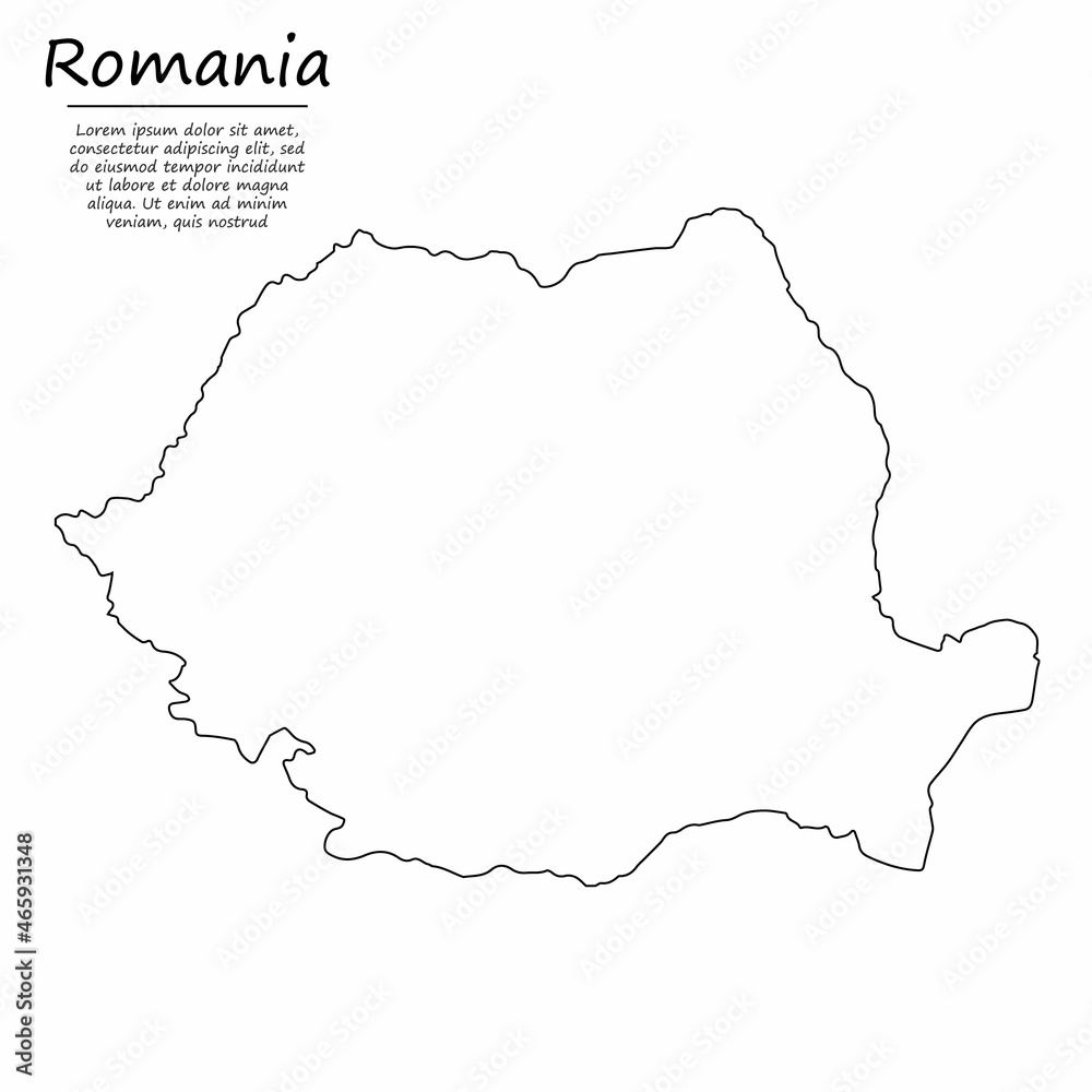 Simple outline map of Romania, in sketch line style