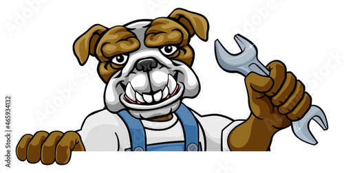 Bulldog Plumber Or Mechanic Holding Spanner