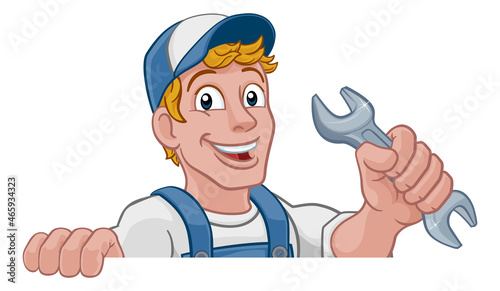 Mechanic Plumber Wrench Spanner Cartoon Handyman