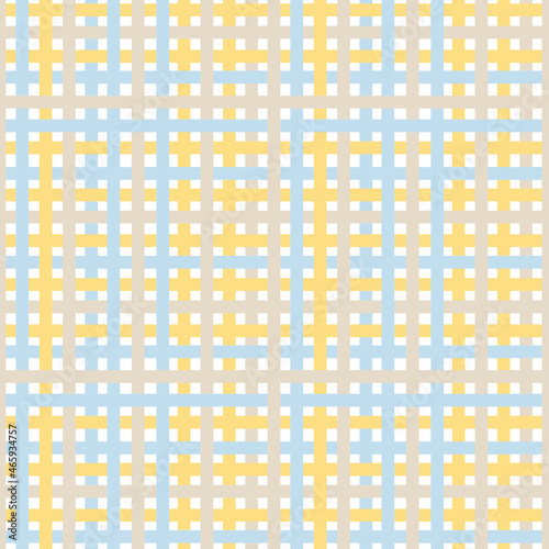 Vector checkered seamless pattern. Yellow, blue and beige colors. Stylish pastel background for web page background, decor, wrapping paper, wallpaper, fabric.