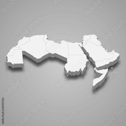 3d isometric map of Arab world region, isolated with shadow