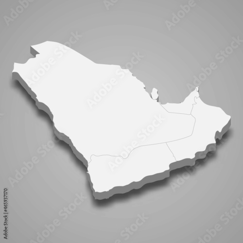 3d isometric map of Arabian Peninsula region, isolated with shadow