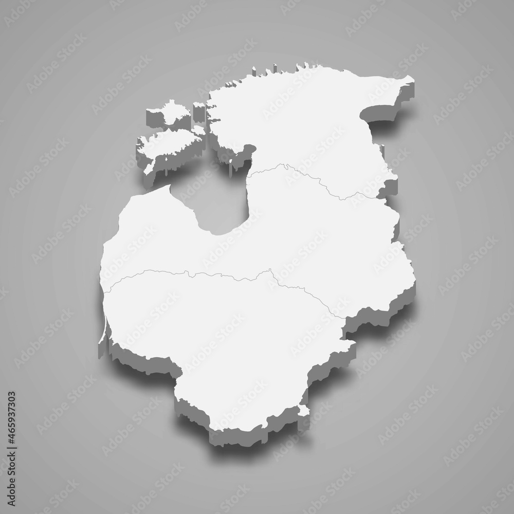3d isometric map of Baltic states region, isolated with shadow 3d isometric map of Baltic states region, isolated with shadow