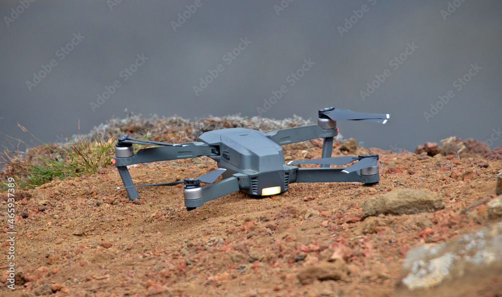 High angle shot of a drone on the ground