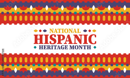 National Hispanic Heritage Month in United States. Celebrate annual in September and October. Latin American and Hispanic ethnicity culture. National fabric vector textures. Traditional festival