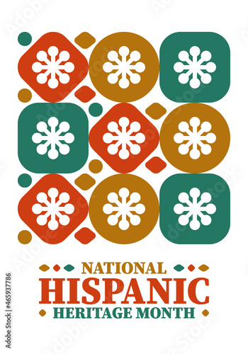 National Hispanic Heritage Month in United States. Celebrate annual in September and October. Latin American and Hispanic ethnicity culture. National fabric vector textures. Traditional festival