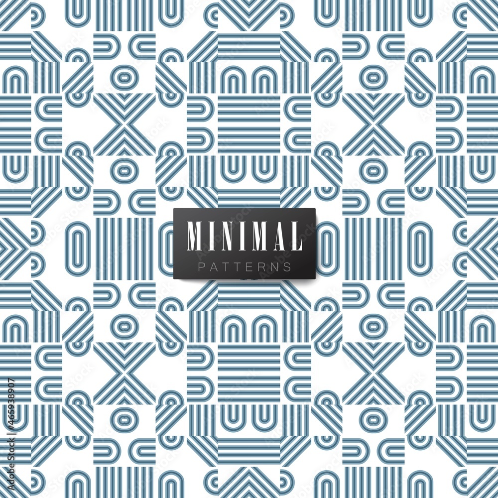Collection of seamless patterns.
Minimalistic style. Blue and white colour. Vector illustation
