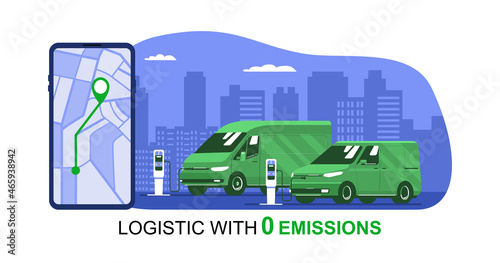 Concept for a logistics service using electric vehicles. Vector illustration.