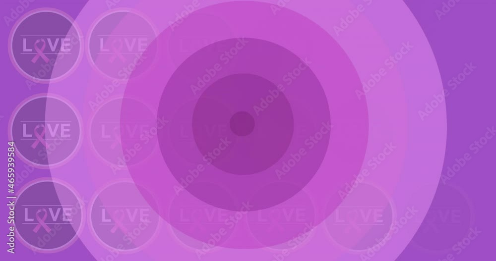 Animation of breast cancer awareness text over pink breast cancer ribbons Animation of breast cancer awareness text over pink breast cancer ribbons