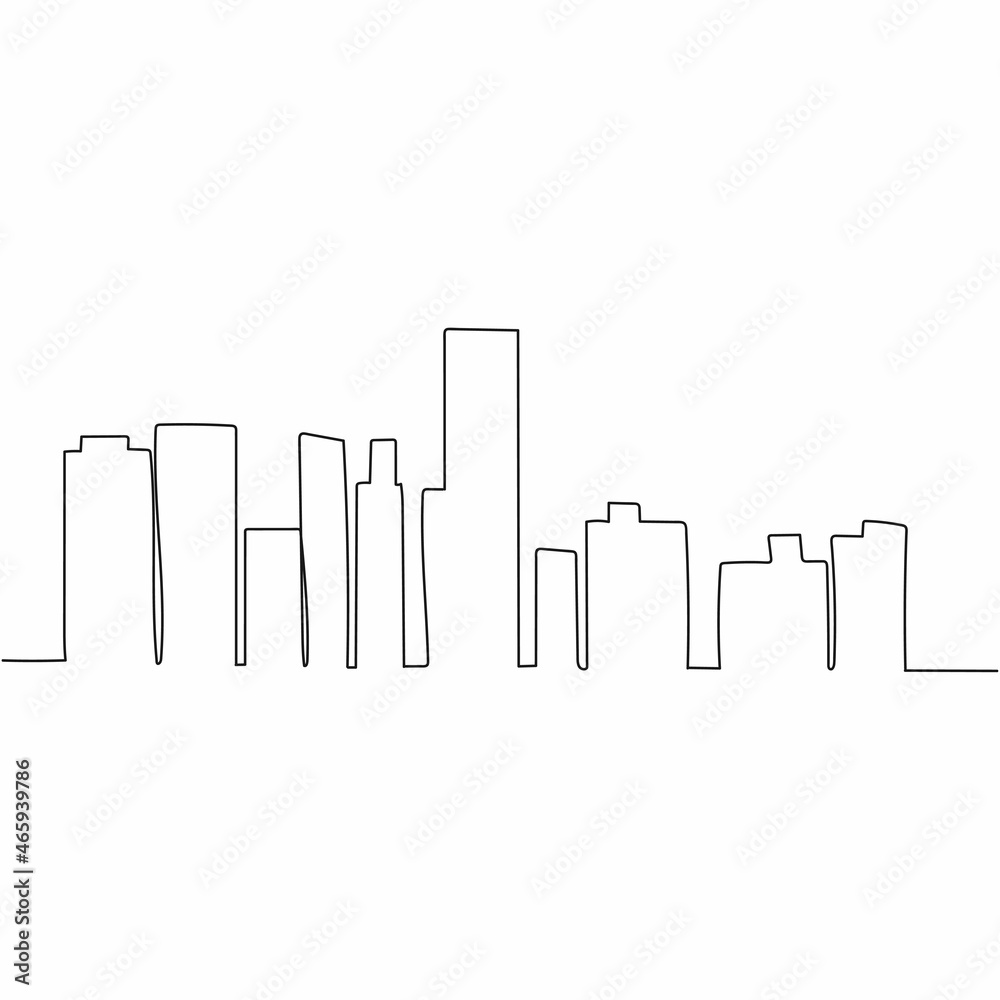 Vector continuous one single line drawing icon of city towers in silhouette on a white background. Linear stylized.