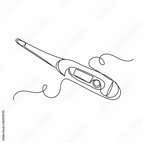 Vector continuous one single line drawing icon of electronic thermometer in silhouette on a white background. Linear stylized.