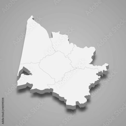 3d isometric map of Gironde is a department in France photo