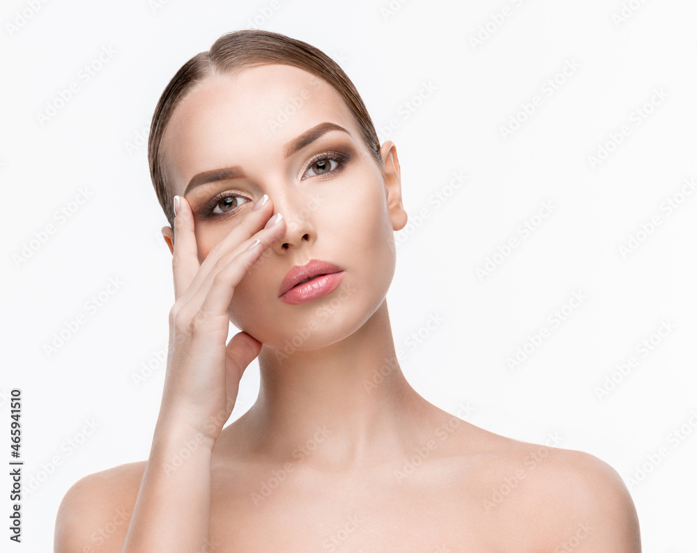 Beautiful Young Woman with Clean Fresh Skin isolated on white background Beautiful Young Woman with Clean Fresh Skin isolated on white background