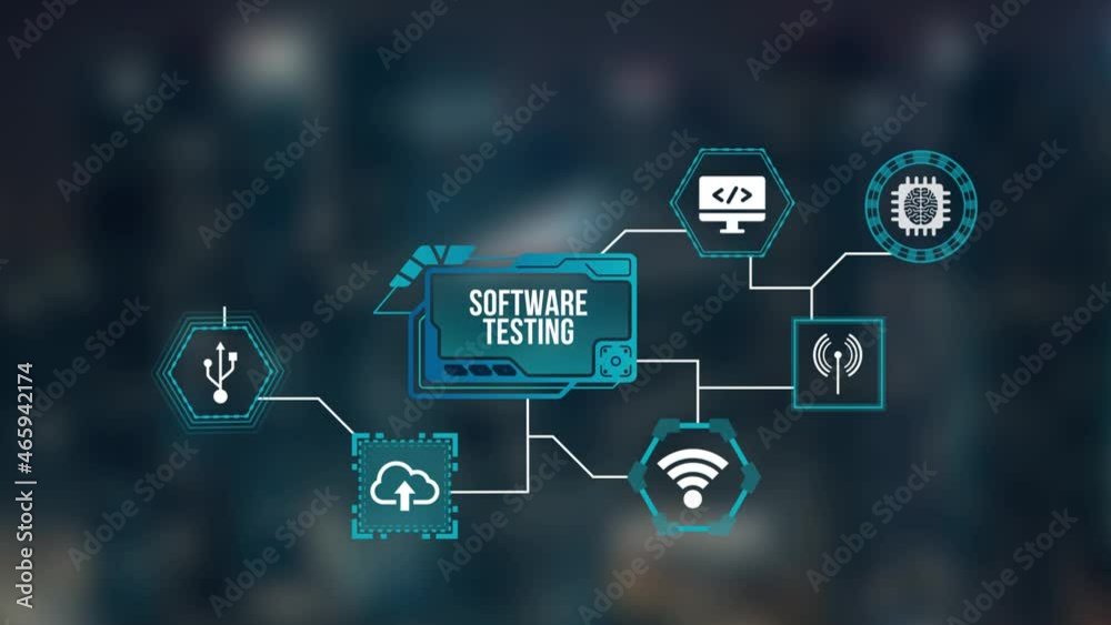 Internet, business, Technology and network concept. Inscription SOFTWARE TESTING on the virtual display. Virtual button.
