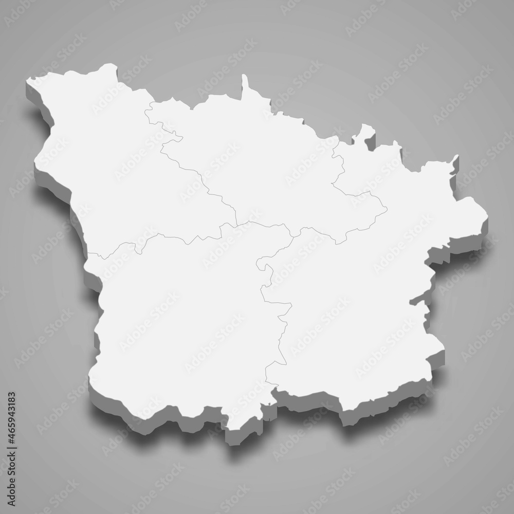 3d isometric map of Nievre is a department in France