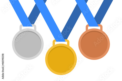 Medal set icon vector illustration. Golden, silver and bronze medal