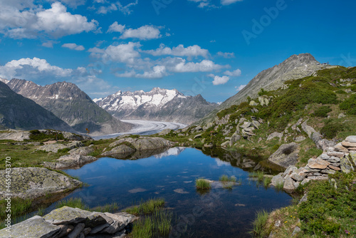 Fototapeta Naklejka Na Ścianę i Meble -  Landscape near Riederalp with Bettmerhorn and Aletsch Glacier