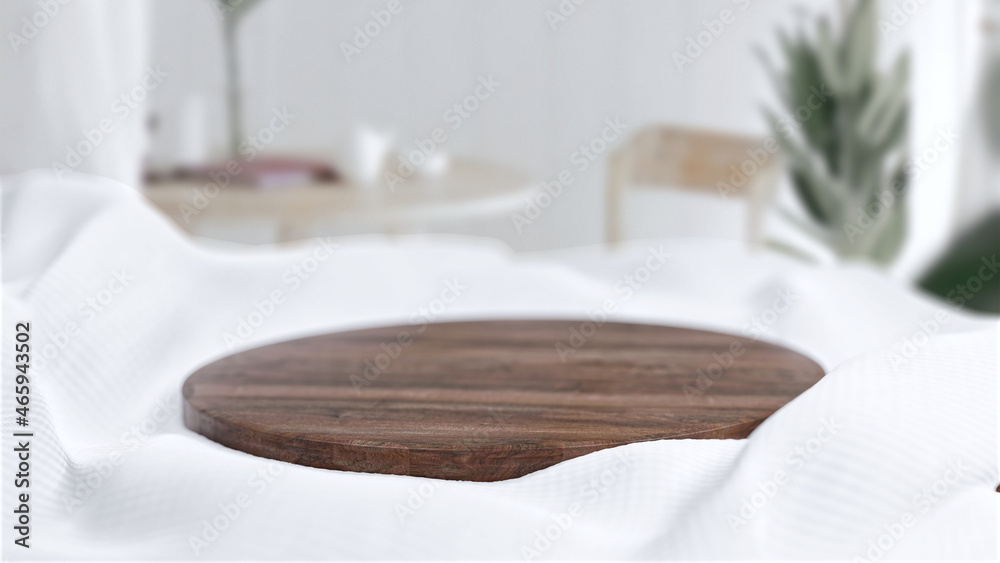 Wooden product display podium with blurred background Wooden product display podium with blurred background