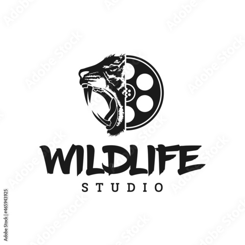 Film reel and roaring Tiger Logo for Film Production Design Inspiration