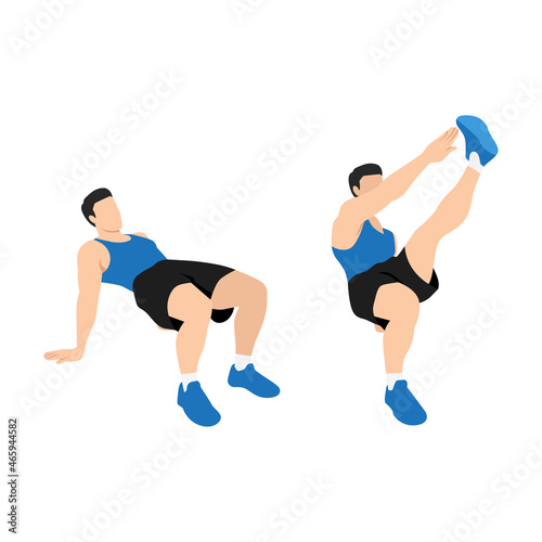 Man doing Crab toe touches exercise. Flat vector illustration isolated on white background