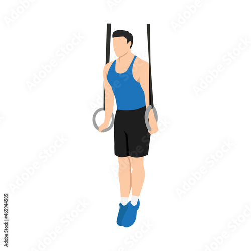 Man doing Gymnastic ring support position exercise. Flat vector illustration isolated on white background