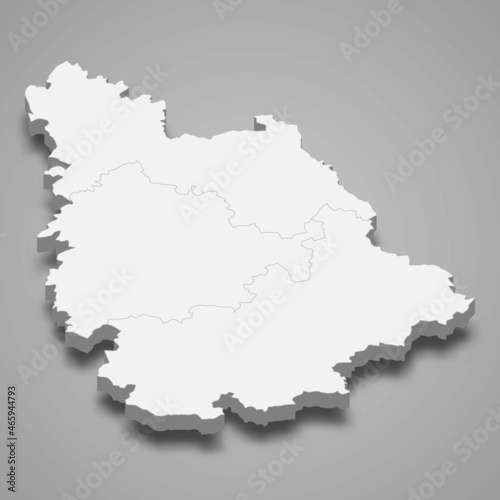 3d isometric map of Vienne is a department in France