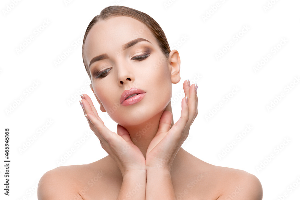 Beautiful Young Woman with Clean Fresh Skin isolated on white background Beautiful Young Woman with Clean Fresh Skin isolated on white background