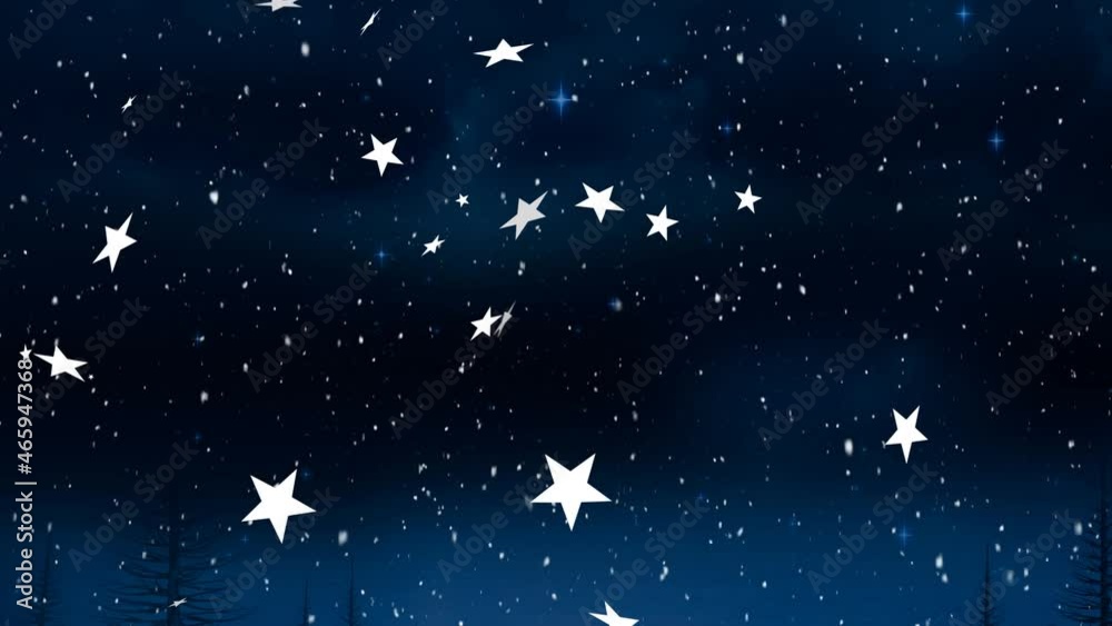 Animation of christmas stars falling over blue background Animation of christmas stars falling over blue background