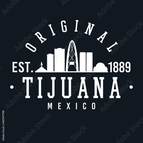 Tijuana, Baja California, Mexico Skyline Original. A Logotype Sports College and University Style. Illustration Design Vector City. photo