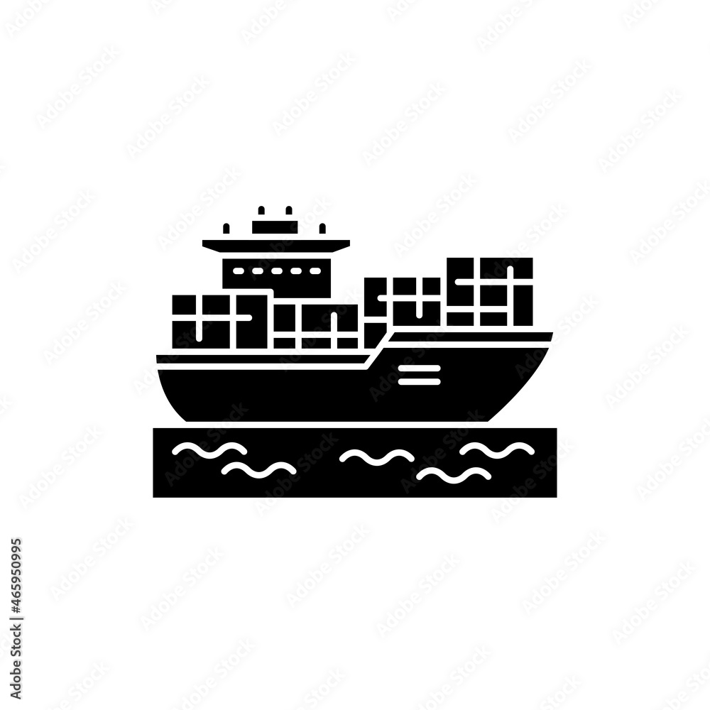 Cargo ship with containers olor line icon. Pictogram for web page, mobile app