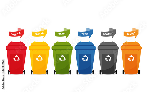 Wallpaper Mural trash cans. types of trash cans, front view set of plastic bins Torontodigital.ca